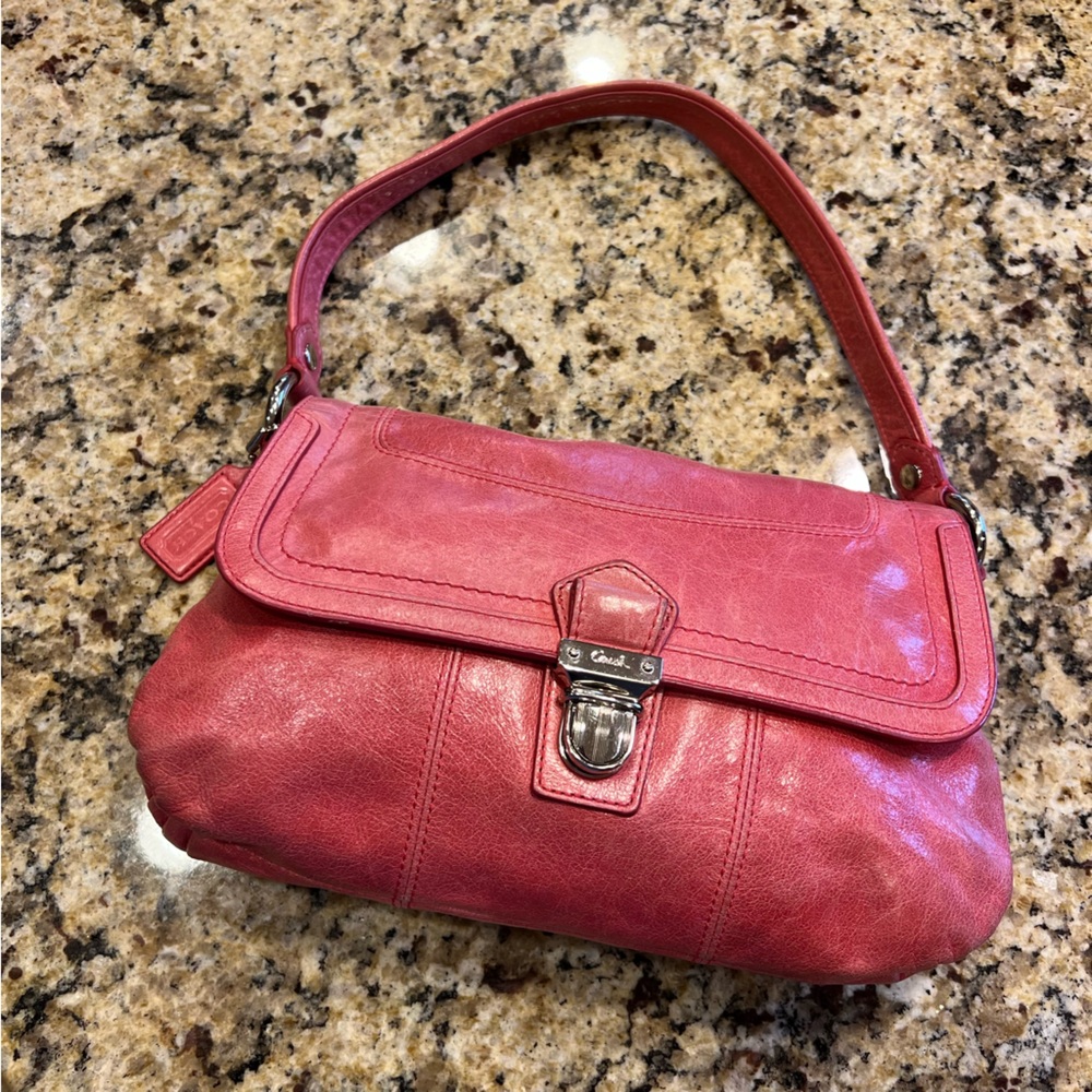 Vintage Y2K Coach Pink Shoulder Bag Layla 18160 Camelia Poppy Leather Purse - Picture 2 of 14